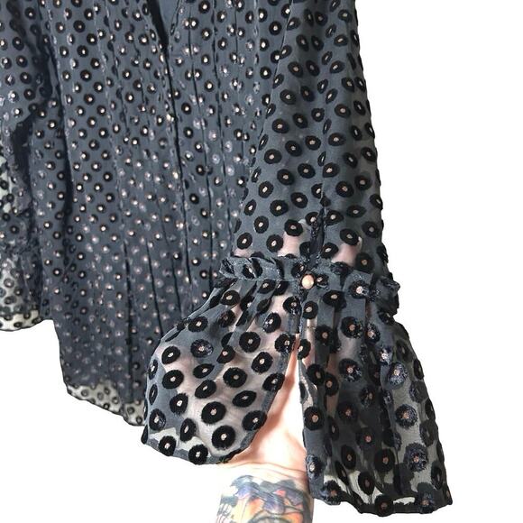 NWOT Soft Surroundings Womens Velvet Swiss Dot Blouse Black/Gold Size Large - Picture 6 of 9